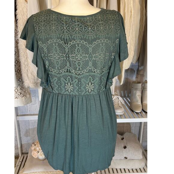 Rewind Women's Size 1X Sage Green Crochet Babydoll Blouse #0324 - Picture 4 of 8